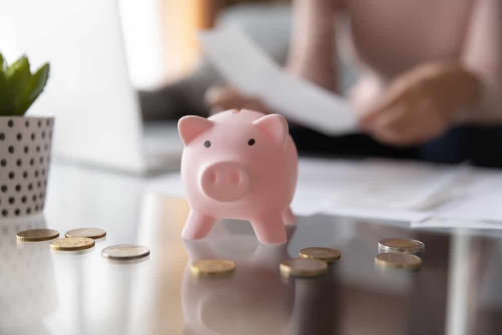 Close,Up,Focus,On,Small,Pink,Piggy,Bank,Standing,On