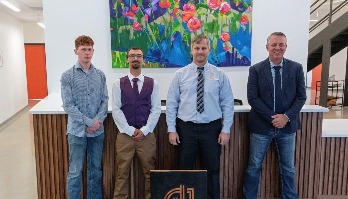 LEFT TO RIGHT: Michael Chandler (D&D Hardwood), Quinton Rogers (Missouri Walnut), Roman Matyushchenko (NHLA), and Jim Long (D&D Hardwood) NOT PICTURED: Matthew Yoder and Jason Yoder (both of Yoder Hardwoods)